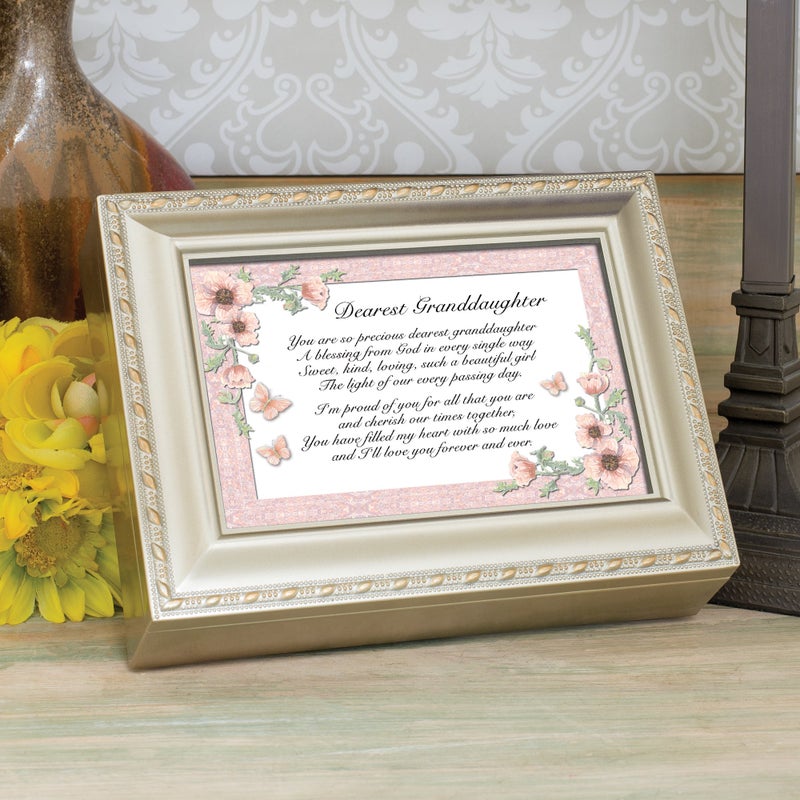 Cottage Garden Dearest Granddaughter Champagne Silver Rope Trim Music Box Plays Light Up My Life - Image 4